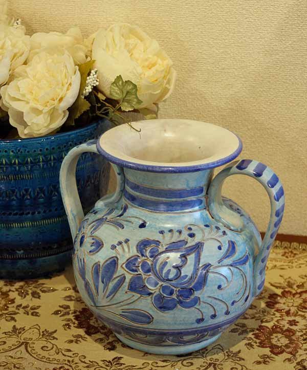 画像11: イタリア製 輸入雑貨 花瓶 フラワーベース ブルー 花柄 ハンドメイド H21cm アンティーク風 トスカーナ 834BL 送料無料 直輸入 リビングスタジオ (11)