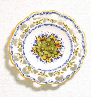 ポルトガル製 輸入雑貨 美しい伝統柄の陶器絵皿 ホワイト ピンク 花柄 