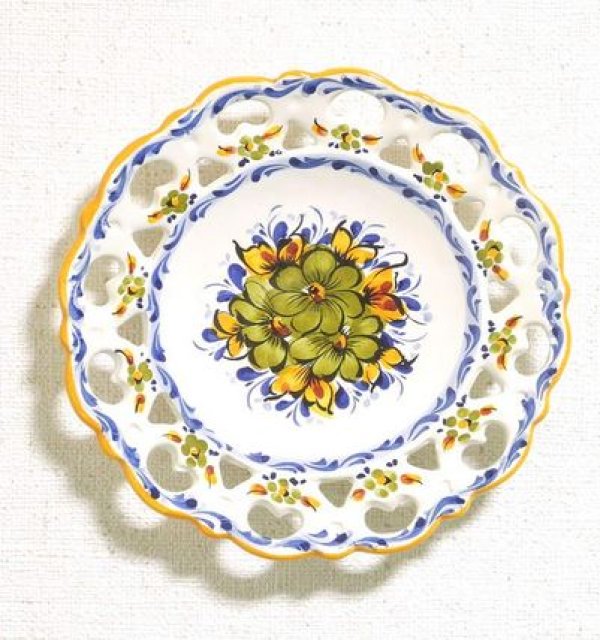 ポルトガル製 輸入雑貨 美しい伝統柄の陶器絵皿 イエロー 黄色 花柄 
