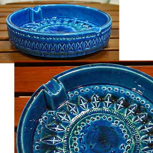 イタリア製 輸入雑貨 陶器 灰皿 20.5cm トレー ブルー Bitossi ...