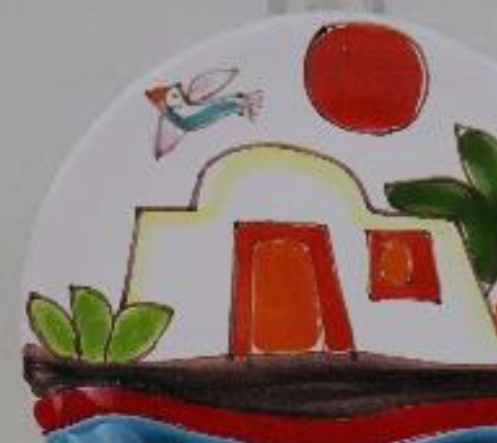 イタリア製 輸入雑貨 シチリア 陶器 絵皿 壁飾り 壁掛け 手描き 家 海辺 デシモーネ デシモネ desimone ハンドペイント 2404CN  12cm