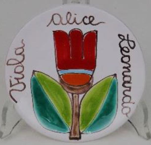 イタリア製 輸入雑貨 シチリア 陶器 絵皿 壁飾り 壁掛け 手描き フラワー 花柄 チューリップ デシモーネ デシモネ desimone  ハンドペイント 2404fr 12cm