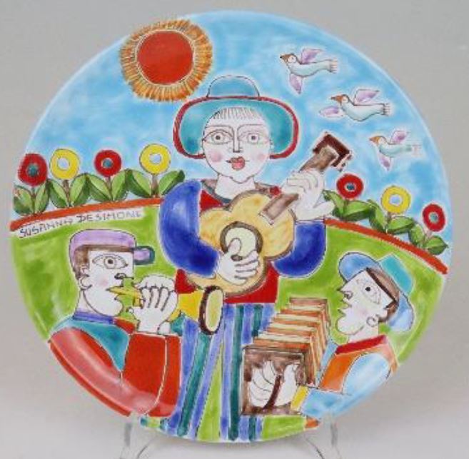 イタリア製 輸入雑貨 シチリア 陶器 絵皿 壁飾り 壁掛け 手描き 楽団 