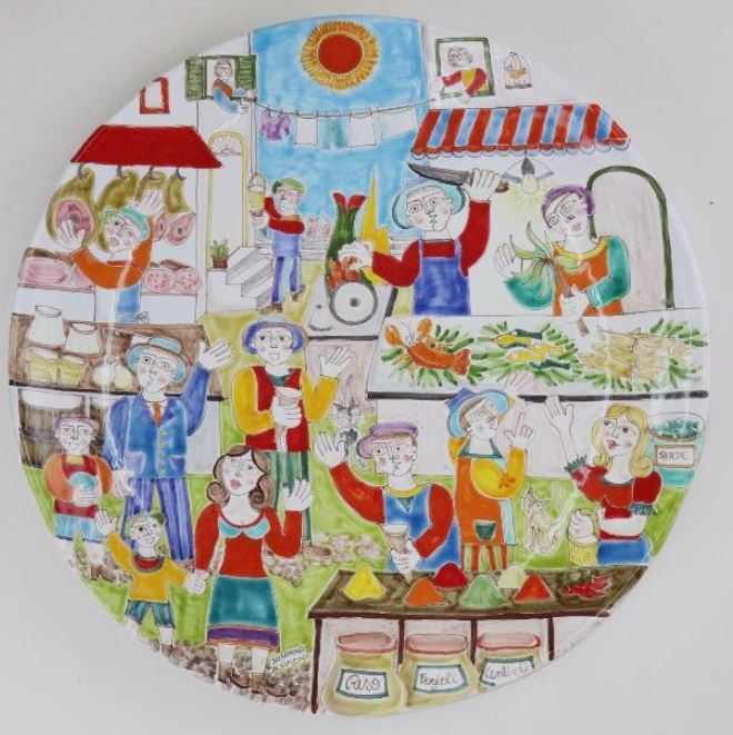 イタリア製 輸入雑貨 シチリア 陶器 大皿 絵皿 壁飾り 壁掛け 手描き 