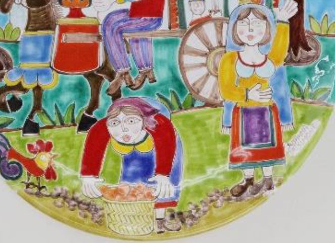 イタリア製 輸入雑貨 シチリア 陶器 大皿 絵皿 壁飾り 壁掛け 手描き