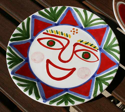 イタリア製 輸入雑貨 シチリア 陶器 絵皿 壁飾り 壁掛け 手描き 太陽 