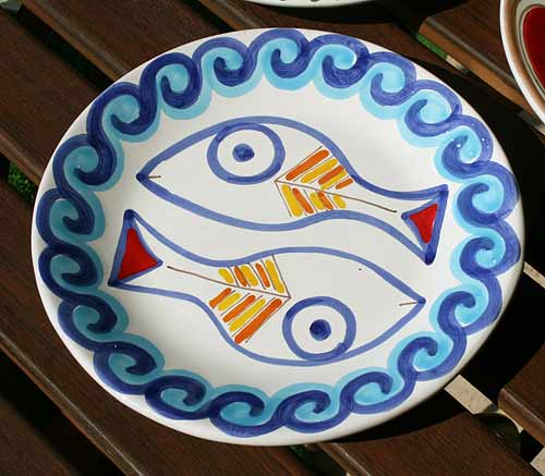 イタリア製 輸入雑貨 シチリア 陶器 絵皿 壁飾り 壁掛け 手描き 魚
