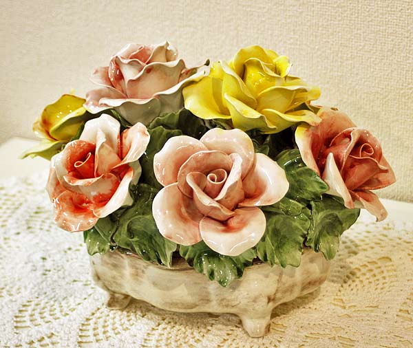 イタリア製 花台 置物 陶器 - 置物