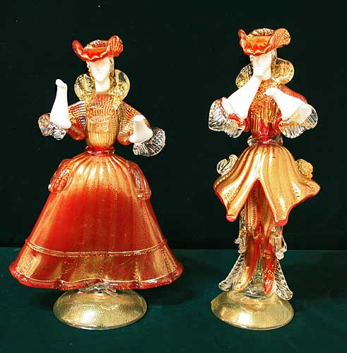 イタリア製 輸入雑貨 ベネチアングラス ペア人形 置物 赤 ゴールド
