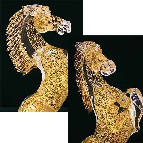 イタリア製 輸入雑貨 ベネチアングラス オブジェ 馬 ゴールド 金箔 