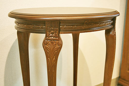 イタリア製 輸入家具 サイドテーブル 花台 楕円形 象嵌 小テーブル 