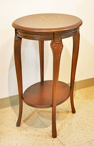 イタリア製 輸入家具 サイドテーブル 花台 楕円形 象嵌 小テーブル