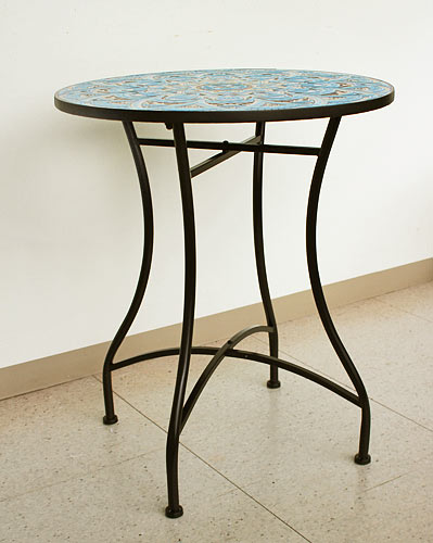 輸入家具 ガーデンテーブル セット ブルー モザイク風 ヨーロピアン