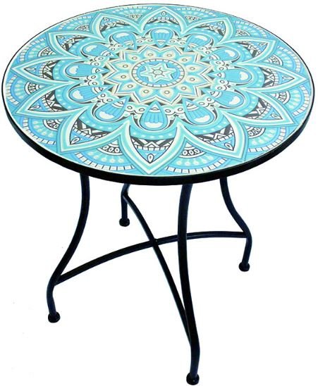 輸入家具 ガーデンテーブル セット ブルー モザイク風 ヨーロピアン
