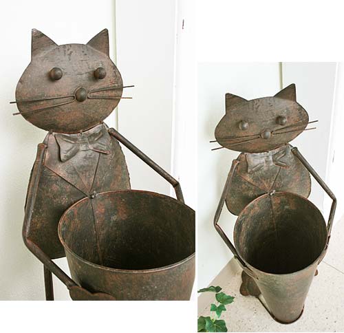 A21003】ハンドメイド シャビ― ビッグ キャット ネコ ブリキ オブジェ