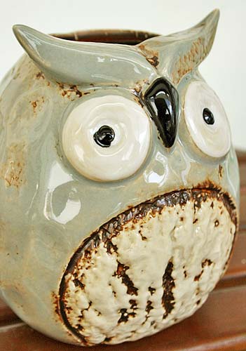 輸入雑貨 フラワーベース 陶器 フクロウ グレー トトロ風 花瓶