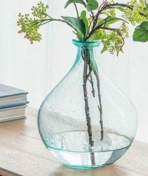 輸入雑貨 花瓶 フラワーベース ガラス 20×26H ブルー 気泡 フラワー 